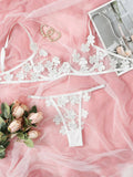 Toucheart Sexy Lingerie Set Transparent Feminine Sweet Mesh Embroidered Lace Bra Flower Applique Transparent Lingerie Women Kit