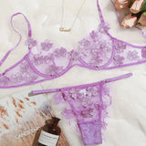 Toucheart Sexy Lingerie Set Transparent Feminine Sweet Mesh Embroidered Lace Bra Flower Applique Transparent Lingerie Women Kit