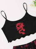 Summer Pajamas Set for Women Nightwear Sexy Dragon Printed Vest Halter Top Shorts Suit Homewear Sleepwear Loungewear