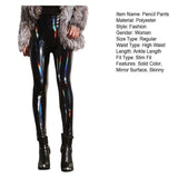 Sexy Nightclub Pants Women Faux Leather Pencil Pants Solid Color High Waist Mirror Surface Solid Color Shinny Slim Trousers