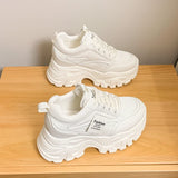 Fashion Lace Up Chunky Sneakers for Women Comfort Breathable Platform Sports Shoes Woman Pu Leather Thick Bottom Running Shoes