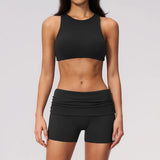 Tight Yoga Clothes Women Speed Drying Shock-absorbing Sports Vest Fitness Suits Outwear Gym Flip Waist Shorts Workout Clothes