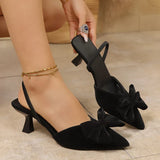 French Style Bowknot Mules Sandals Women Fashion Slip On High Heel Sandals Woman Plus Size 43 Pointed Toe Party Shoes Ladies