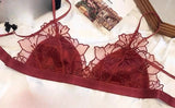 French Embroidery Lace Bralette Wireless Triangle Cup Bra for Women Elegant Underwear Set Thin Straps Small Chest Cover MOYISU