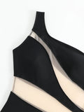 Splicing Mesh See Through One Shoulder Female Swimwear One Piece Swimsuit Women High Cut Monokini Mesh Bathing Suit Swim Lady