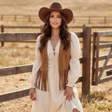 Women's Gilet Jacket Sleeveless Open Front Western Style Tassel Vest Vintage Fashion Tank Top Summer Gothic