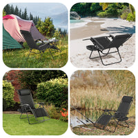 Zero Gravity Chair Patio Recliner Chair Folding Camping Chairs with Cup Holder Adjustable Headrest Reclining Lounge Chair