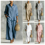 2026 spring and summer women's suit cotton and linen wide-leg pants suit