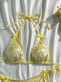 Sparkling Glitter Halter Bow Bikini Female Swimsuit Women Swimwear Two-pieces Bikini Set High Cut Bather Bathing Suit Swim Lady