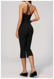 Summer New Yoga Clothing Women Solid V Neck Slim Sports Tank Top Athletic Wear High Waist Butt Lift Mid Pants Gym Fitness Suits