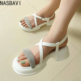 Summer High Heel Sandals Women's Outdoor Wear Thick Bottom Lightweight Trendy Small Size Beach Shoes Korean Style Footwear