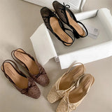 Woven Bow Back Strap Design Sandals Women's Summer New Square Head Shallow Mouth Single Shoe Comfortable Elegant Cool Pumps