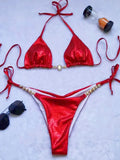 Snake Skin Rhinestone Diamond Bikini Female Swimsuit Women Swimwear Two-pieces Bikini Set High Cut Halter Bathing Suit Swim Lady