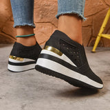 2025 New Hollow Out Wedges Sneakers Women Plus Size Pu Leather Thick Sole Loafers Woman Slip On Breathable Casual Shoes Female