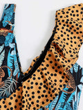 2026 Leopard Printed One Piece Swimsuit Ruffle Swimwear Women Padded Bathing Swimming Suit Female Summer Bodysuit