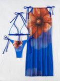 With Skirt Flower Floral Halter String Bikini Women Swimwear Female Swimsuit Three-pieces Bikini Set Bathing Suit Swim Beachwear