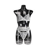 Toucheart Sexy Lingerie Set for Women Solid Color Mesh See-through Plunge Women's Sexy Garters Interesting Underwear 3-piece Set