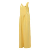 Women Fashion Jumpsuits Sleeveless Buttons Suspender Wide Leg Pant Overalls with Pockets Casual Loose Romper Streetwear