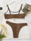 DEKA Leopard Bikinis Set Woman Wrinkled Bandeau Two Pieces Thong Swimsuits Beachwear Bathing Suit Print Swimwear Biquini