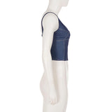 2026 Street style stretch imitation denim camisole V-neck slim fit versatile hot girl top