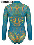 S - XXL New Printed Long Sleeve With Pants Zipper Women Swimwear One Piece Swimsuit Female Padded Bather Bathing Suit Swim V8356