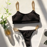 Bikini 2026 Sexy Chain Strap Solid Swimwear Swimsuit Women Bikini Set Bathing Suit Beach Bikini Female White/Black Bikinis Mujer