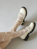 2026 Plus size 47 Sweet Blue Lace Ruffles Mary Janes Shoes Women Gothic Black Bow Knot Cute Lolita Cosplay Flats Casual Shoes