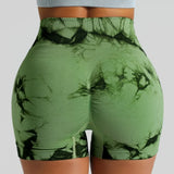 Tie Dye High Waisted Butt Lifting Yoga Shorts for Women, Breathable Sport Shorts with Four-Way Stretch - Gym, Running, Workout