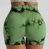 Tie Dye High Waisted Butt Lifting Yoga Shorts for Women, Breathable Sport Shorts with Four-Way Stretch - Gym, Running, Workout