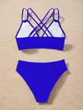 Sexy Solid Black Two Piece Swimsuit for Women Summer New High Waist Bikini Set Beach Vacation V-neck Backless Swimwear 2026