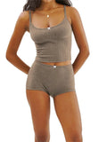 2 Piece Sets Women's Solid Color Bow Camisole Tops and Shorts Sets Summer Casual Loungewear