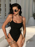 DEKA Black One Piece Swimsuit Women Solid Swimwear Adjustable Straps Bathing Suit Bodysuit Backless Beach monokini