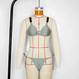 Women's Stylish Solid Color Three-Point Drawstring Bikini Set Cross-Border Swimwear Separate 2025 Sexy Female Bathing Suit