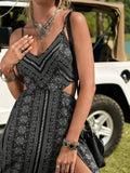 Deep V-Neck Backless Sling Dress with Thigh High Slit, Floral Print Beach Holiday Party Maxi Dress, Summer Women's Clothing