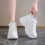 White Platform Women's Sneakers 2025 Autumn Lace-Up Thick Bottom Sports Shoes Woman Pu Leather Breathable Walking Shoes Female
