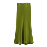 Foridol Autumn Winter Burgundy Satin Skirt Women Party Silk Skirt High Waist Straight Long Faldas Mujer Christmas Skirt