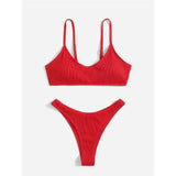 Ribbed High Leg Cut Bikini Female Swimsuit Women Swimwear Two-Pieces Bikini Set Brazilian Padded Bather Bathing Suit Swim V7126