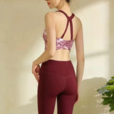 Women's Elegant Printed Yoga Sports Vest Shock Resistant Fitness Outerwear Beautiful Back Cross Shaped Design