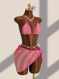 Sexy Colorful Striped Bikini Set Women Push Up Bra Thong Swimsuit 2026 Summer Bathing Suit Beach Mesh Cover Up 3 Piece Swimwear
