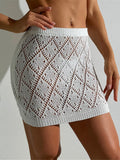 Sexy Hollow Out Crochet Knitted Tunic Beach Cover Up Cover-ups Beach Dress Beach Wear Beachwear Mini Skirt Female Women K6587