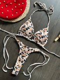 New Women's Bikini Split Print Swimwear Fashion G-string Beach Holiday