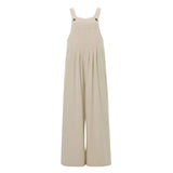 Women Fashion Jumpsuits Sleeveless Buttons Suspender Wide Leg Pant Overalls with Pockets Casual Loose Romper Streetwear