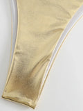 Sexy Shiny Pu Faux Leather Bikini 2025 Women Swimwear Female Swimsuit Two-pieces Bikini set String Bather Bathing Suit Swim Lady