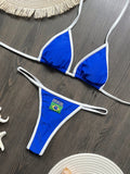 Solid color sexy embroidered Brazilian flag bikini set, women's swimsuit 2-piece set, summer beach bikini