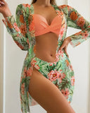 20 Colors Three Piece Bikinis Set Women Sexy Push Up Swimwear Swimsuit Plants Print Bathing Suit Bikini Cover Up Banadores Mujer