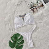 Bikini 2026 Sexy Bohemia Crystal Diamond Rhinestone Hollow Swimwear Swimsuit Women Solid Bikinis Set Bathing Suit Bikini Luxe