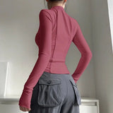 Women's Slim Fit Long Sleeved Yoga Exercise Top Elastic Half Zipper Fitness Suit for Active Wear