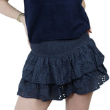 Shirred Mini Skirt A-Line Pointelle High Waist Layered Ruffle Skirt for Women 2024 Summer Solid Color Sweet Skirts
