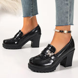 Crystal Butterfly High Heels Loafers Women Plus Size 42 Slip On Platform Pumps Woman Fashion Chunky Heel Pu Leather Shoes Ladies