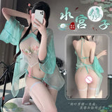 Chinese Classical Hanfu Dress Women Sexy Lingerie Cosplay Costume Erotic Mesh See Through Embroidered Bellyband Antique-Style
